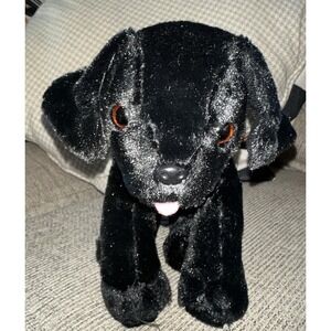 Melissa & Doug Black Lab Puppy Dog Plush Labrador Stuffed Animal Pink Tongue 10"